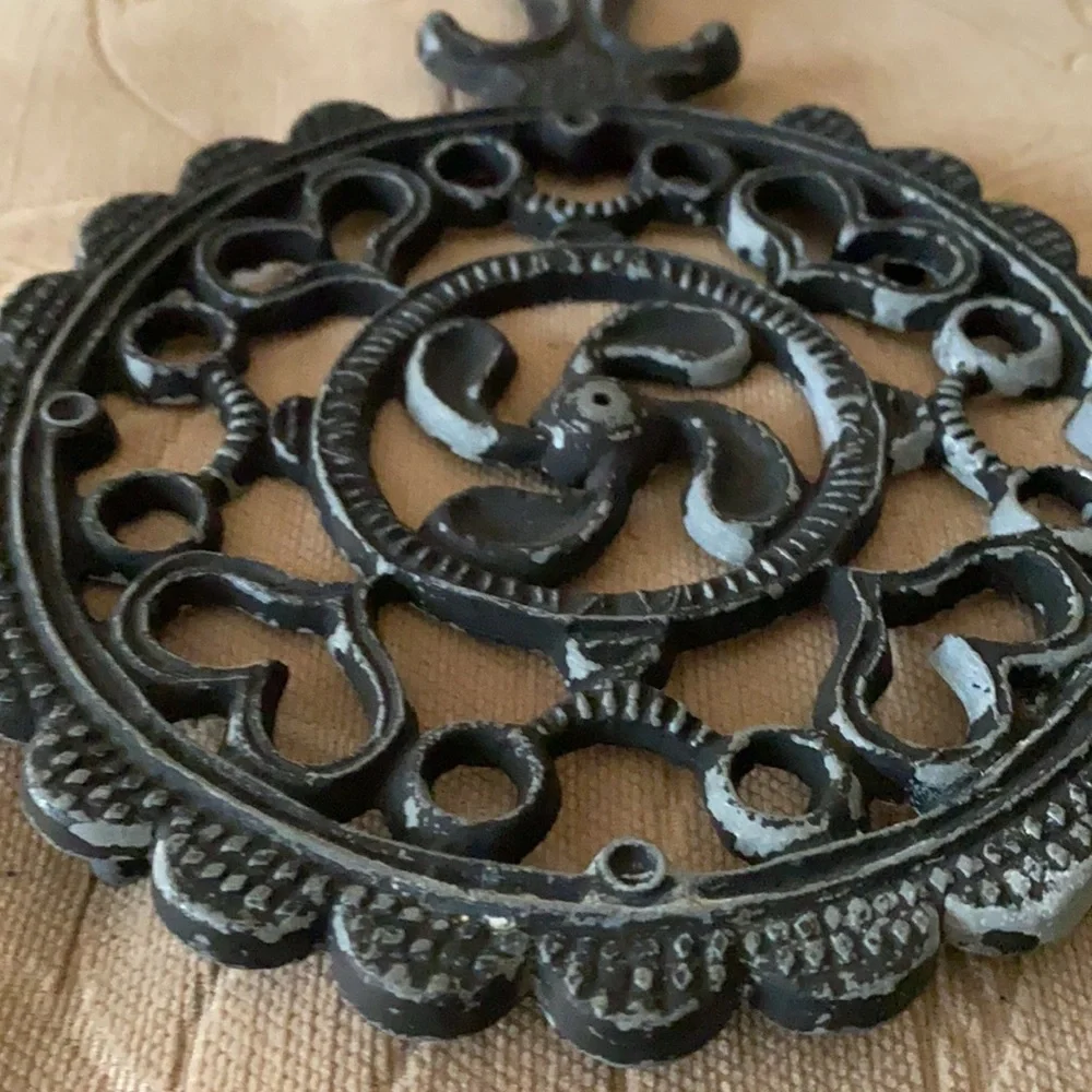 Vintage Black Cast Iron Trivet with Hook